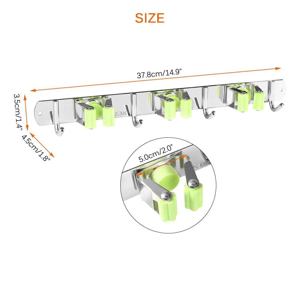 3 слота Регулируемый зажим для швабры стойка держатель из нержавеющей стали с петли подвесные самостоятельно липкий Органайзер Ванная комната метла настенный