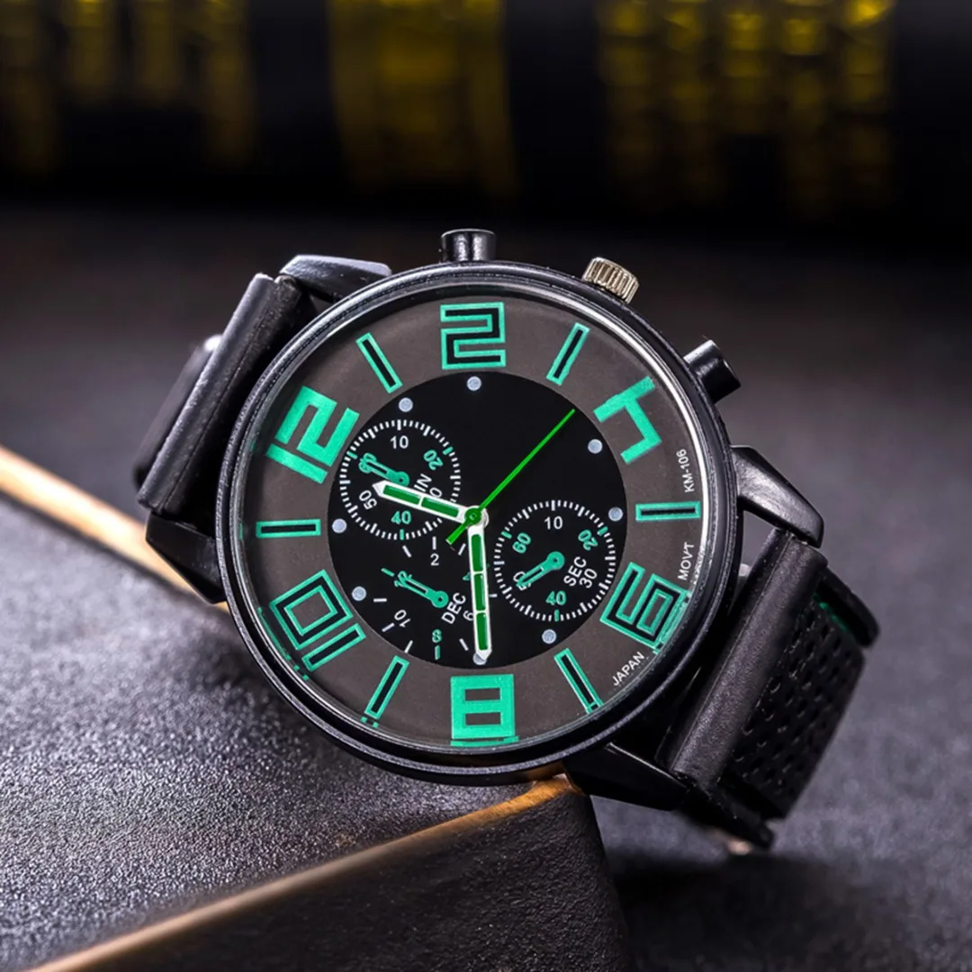Top Brand Men's Watches Silicone Strap Large Number Quartz Watch Fashion Casual Sports Wristwatches Clock Hours Wrist Watch