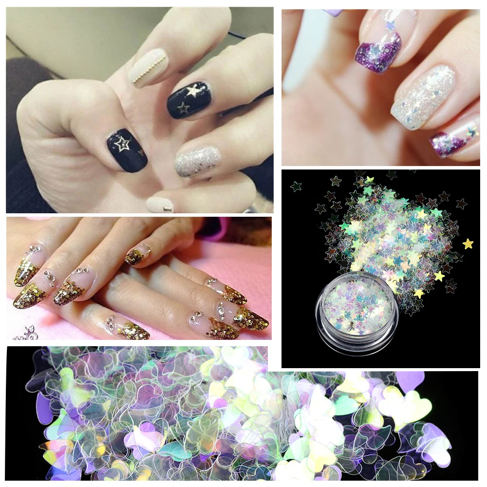 

Nail Art Glitter Flakes UV Gel Polish Star Heart Flower Paillette Decor Iridescent AB Color Sequins Manicure Tools