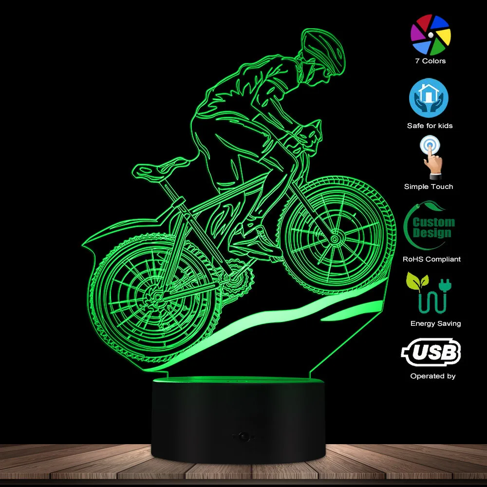 MTB Горный Байкер светодиодный светильник с оптической иллюзией светящийся USB лампа дорожный Велосипедный свет меняющий цвет ночной светильник подарок для велосипедиста