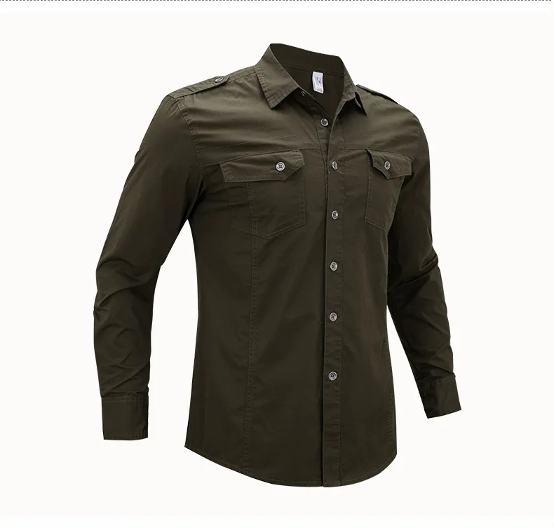 BYWX Men Button Down Military Tactical Casual Pockets Long Sleeve Shirts 