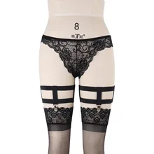 Бандаж Женская сексуальность подвязки высокие wais бондаж белье Черный эластичный Strappy подвязки для чулок Burningman Rave