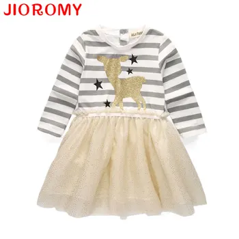 

2019 Brand Girls Dress New Spring Deer Star Striped Long-sleeved Sequin Dress Children's Clothing Fashion Kids Apparel JIOROMY