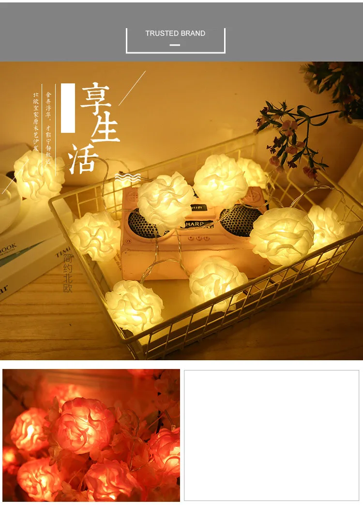 40 светодиодный фея белый розовый Шелковый цветок мяч Luminaria Батарея действовали свет строка 4 m светодиодный Декор для Рождественский венок