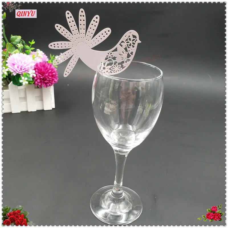 100pcs Laser Cut Bird of Paradise Cup Card Wine Glass Card