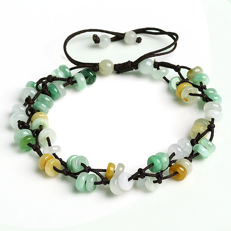 Natural three color jade abacus beads woven bracelet genuine home Burma