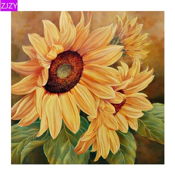 

ZJZY 5D Diy Diamond Painting Cross Stitch Yellow Sun Flower Diamond Mosaic Round Rhinestone Picture Embroidery Christmas LY475