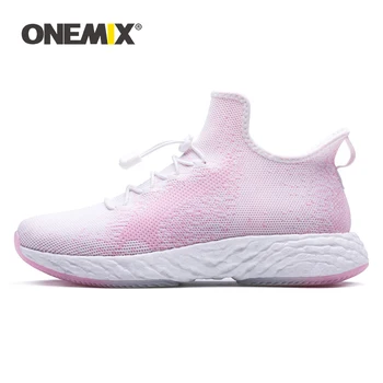 

ONEMIX Women Sneakers Shoes 2019 Lifestyle Casual Flat High Quality Knitted Mesh Slip-on Female Vulcanize Jogging Training Shoes