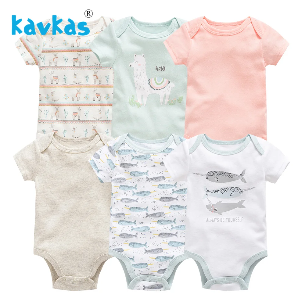 

Kavkas 6pcs Baby Bodysuits Cotton One Pieces Short Sleeve Roupa De Bebes Summer Baby Boy Clothing Set