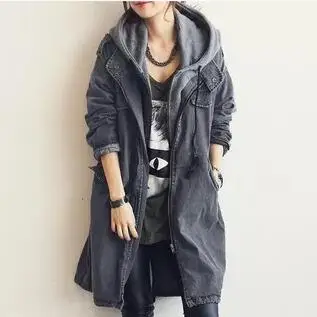 

2018 New Style Women Coats Stand collar Long Sleeve Casual Denim Long Trench Coat Plus Size Women Zipper Coat