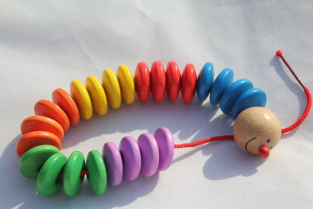 1pc/pack Kids wooden snake String Beaded Toys/ wood assemble Colorful Novelty insects block