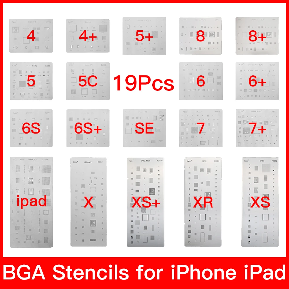 Hot 19pcs/lot IC Chip BGA Reballing Stencil Kits Set Solder template for iphone XS MAX XR 8p 7 6s 6 plus SE 5S 5C 5 4S 4 iPad Hot 19pcs/lot IC Chip BGA Reballing Stencil Kits Set Solder template for iphone XS MAX XR 8p 7 6s 6 plus SE 5S 5C 5 4S 4 iPad