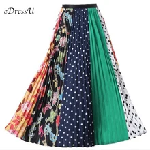 2019 High Waist Midi Skirt Women Print Trendy Pleated Skirt Chic Elastic Summer Autumn Skirt Casual Daily Wear LS-9831 chic women s ethnic print high waist skirt