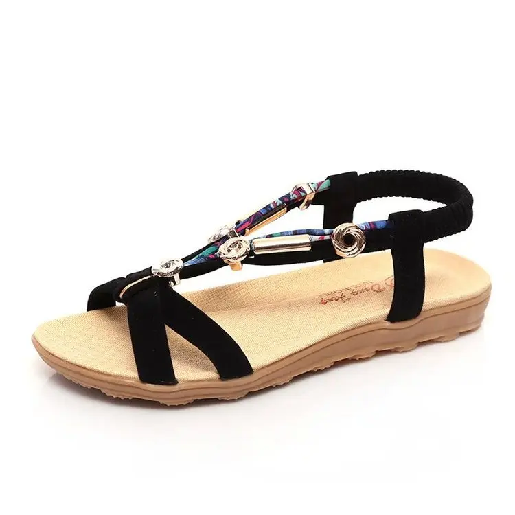 

New Bohemian Sandals Bead Comfortable Fashion Women's Shoes Flat-soled Low-heeled Open-toed Women's Shoes Tide In Summer Of 2019