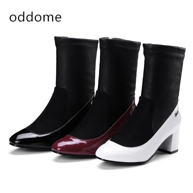 

new Autumn winter boots Woman half knee boots flat Female Fashion boots Buckle Black White Red Fashion Hot Big size 32-48