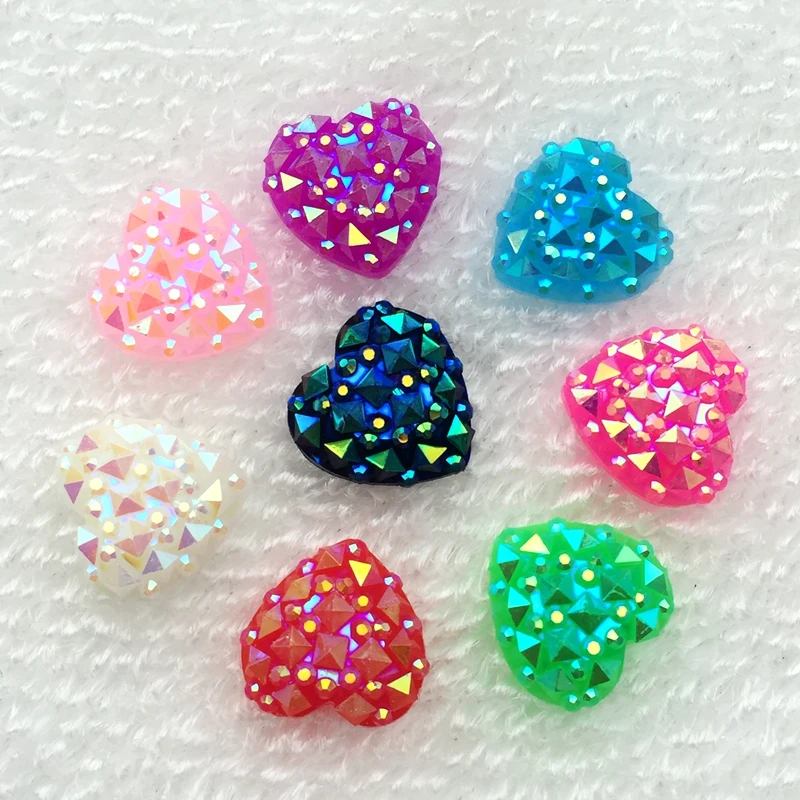 

DIY 10 colour 80pcs/lot 12mm AB Resin Heart rhinestone Drill Flat back button garment accessory-A90