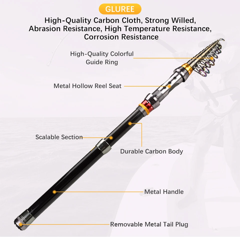 GLUREE 99% Carbon Portable Spinning Telescopic Fishing Rod  Sea Hand Pole Superhard  Fishing Tackle1.8 2.1 2.4 2.7 3.0 3.3 3 (8)