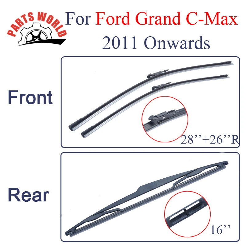 Front And Rear Wiper Blades For Ford Grand C Max 2011 2016 Windscreen