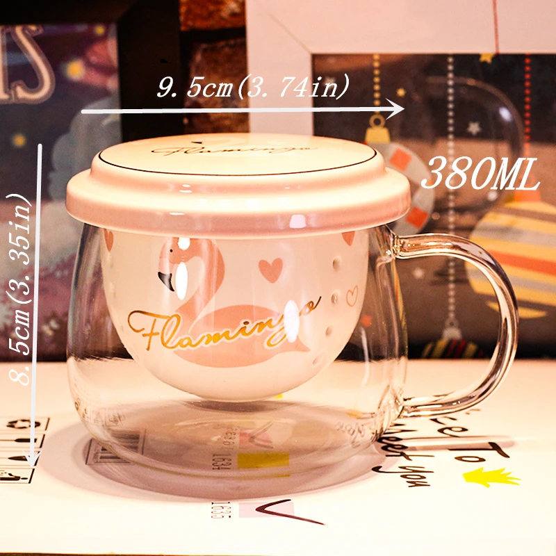 380 мл разделительная инфузия цветок чай стеклянная чашка приносить крышка фильтра крышка для молока сок воды в домашнем офисе прекрасный мультфильм - Цвет: 380mlpink