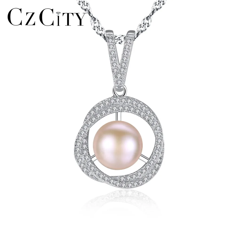 Czcity Double Circle Tiny Cubic Zirconia Micro Paved Natural Pearl