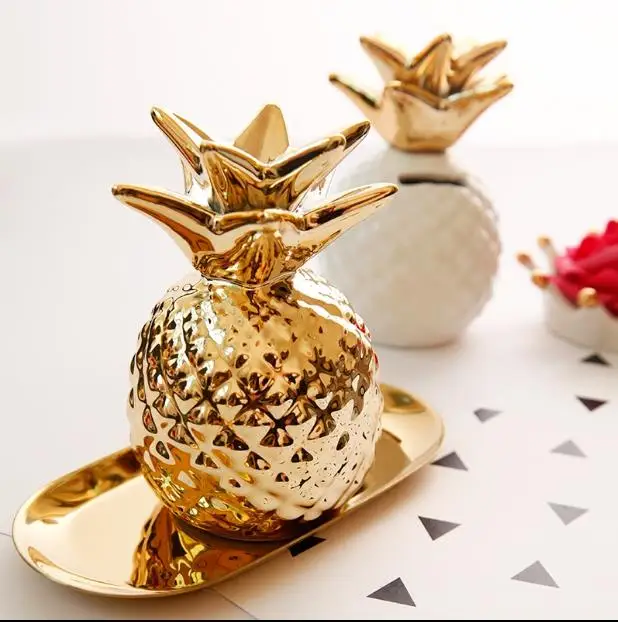 

European Style Gold Ceramic Pineapple Money Saving Box Craft Home Accessories Christmas New Year Gift E662