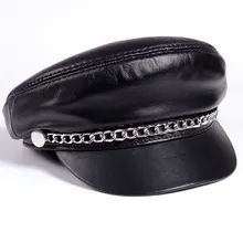 RY0103 осенние женские береты из натуральной кожи женские/мужские овчины Золотые/серебряные цепи Gorras студентов бейсболки