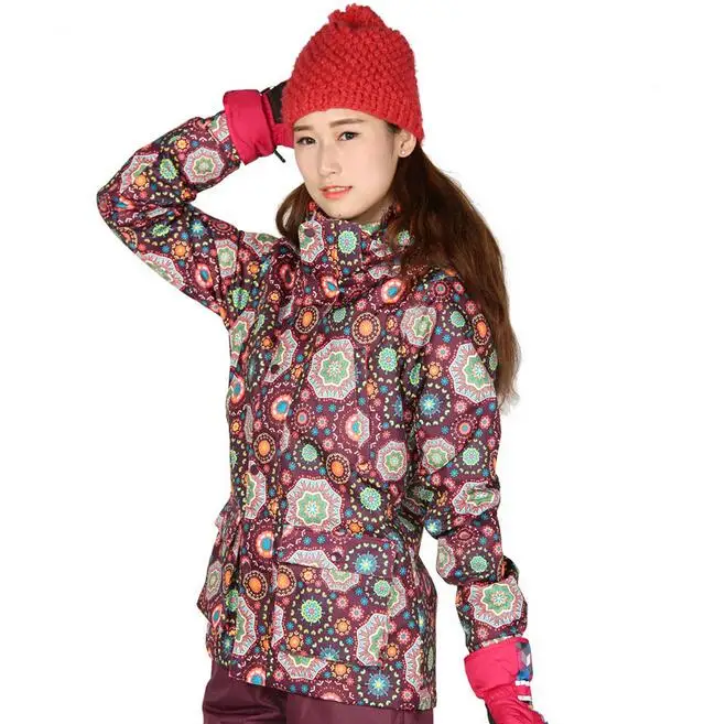 Лыжная куртка для женщин, зимние женские куртки, Теплая Лыжная куртка с флисовой подкладкой, Женская куртка для сноубординга, уличные зимние куртки - Цвет: flower print