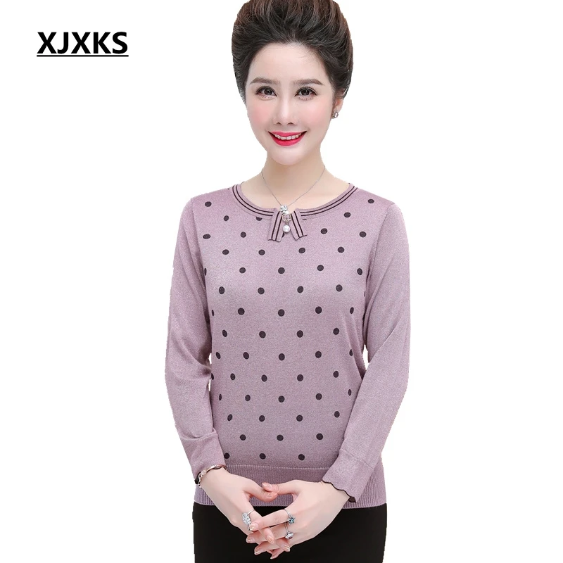 

XJXKS Female Sweater Pullover Dot Nice Collar Fall 2019 Jumpers Cashmere Outwear Plus Size Women Sweaters And Pullovers