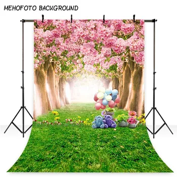 

MEHOFOFO Photo Backdrops Spring Green Grass Pink Flowers Beautiful Photocall Backgrounds Studio Professional Flower Backdrop