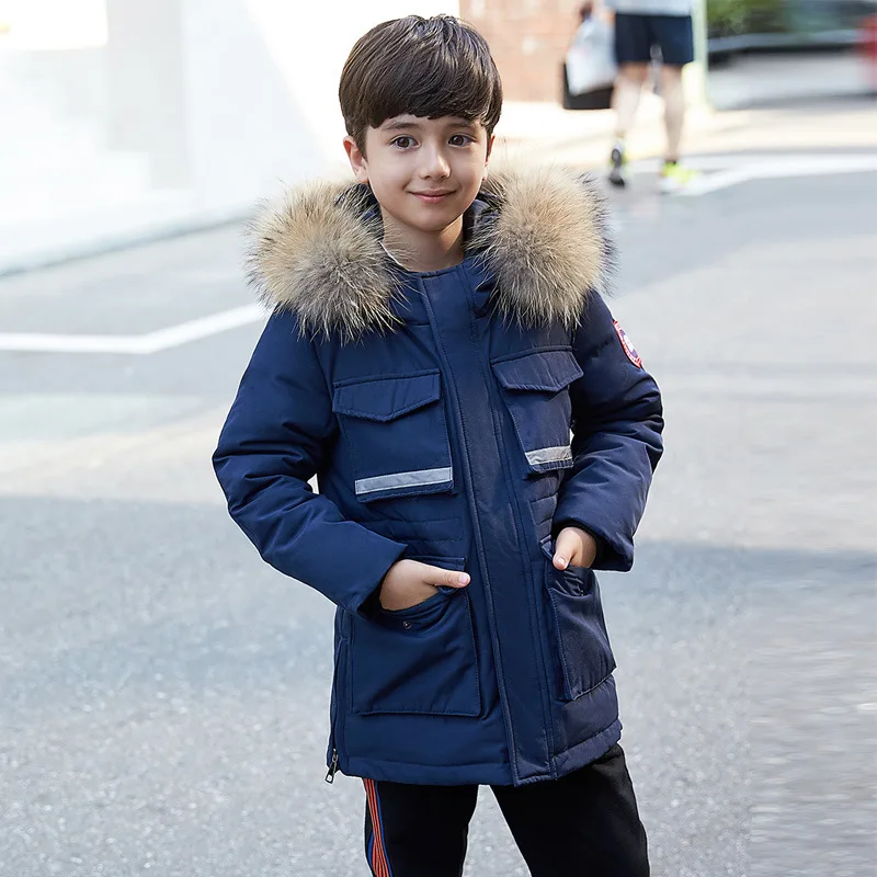 

Fashion Winter Thicken Waterproof Warm Kids Coat White Duck Down Raccoon Hair Boys Parkas Children Outfits For 5-14 Years Old