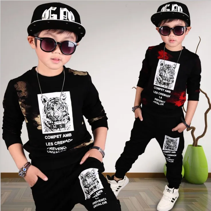 

2018 Spring Fall New Boys Clothing Sets Male Child Tiger Pattern Dancing Clothes Kids Sposts Suit Child Tops + Pants 2 Pcs A265