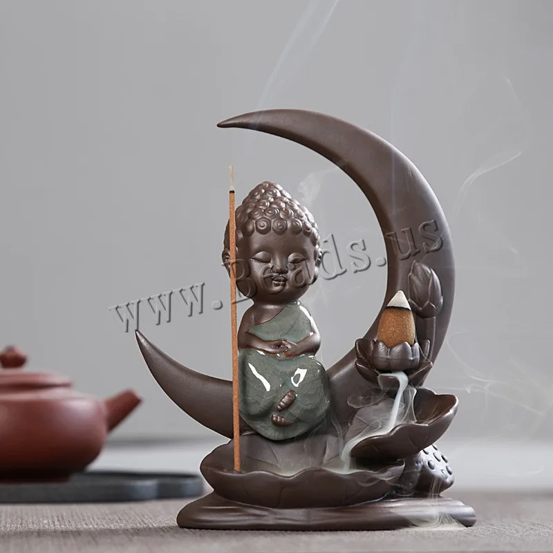 Waterfall Backflow Incense Burner Moon Little Monk Censer Smoke Ceramic Incense Holder Gift Ornaments Creative Home Decor