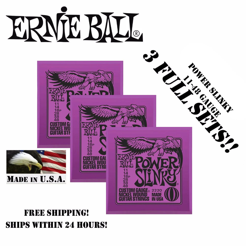 

3 Packs! Ernie Ball 2220 Power Slinky Nickel Electric Guitar Strings Wound Set, .011 - .048 (3 Packs)