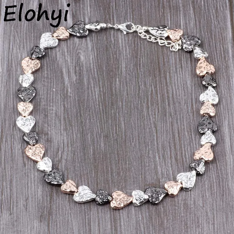 

ELOYHI Women Choker Necklace Heart Three Plate Color Mixing Color Match Collar For Women Trendy Neckalce&Pendants Gift