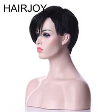дешево✲ HAIRJOY Capless Синтетические Волосы Женщины Натуральный Черный Пикси Стиль Короткий Прямой Лучший!