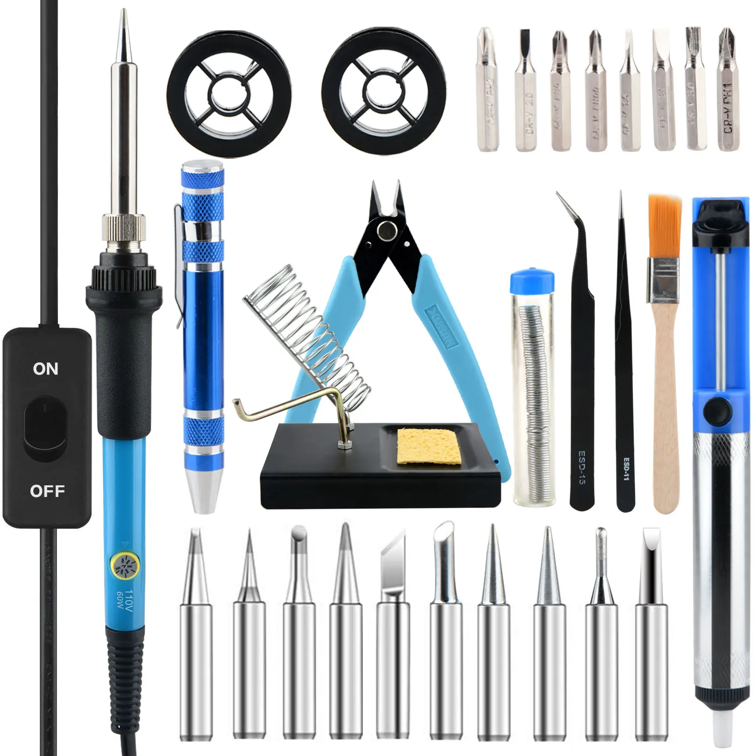 

US EU UK Plug Adjustable Soldering Iron Carving Pyrography Tool Soldering Welding Tips Kit Wood Embossing Burning set