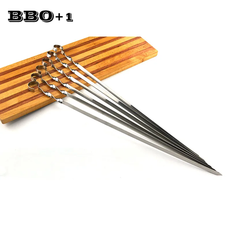6pcs Extra Long Stainless Steel BBQ Skewer Set Large Flat Wide BBQ Fork