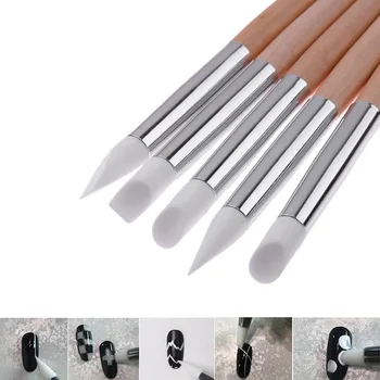 

5 pcs Nail Art Silicone Head Brush Manicure Tool Hollow Carving Engraving Embossed Modeling Pen Rubber Pen Nail Shaper