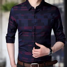 Мужская рубашка, мужские деловые повседневные рубашки, Новое поступление, брендовая одежда, клетчатая рубашка с длинным рукавом