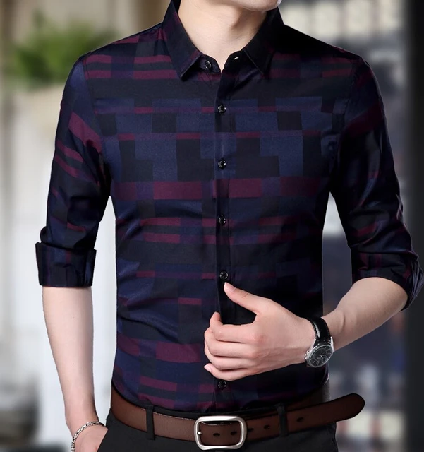 Men Shirt Mens Business Casual Shirts New Arrival Brand Clothing Plaid ...