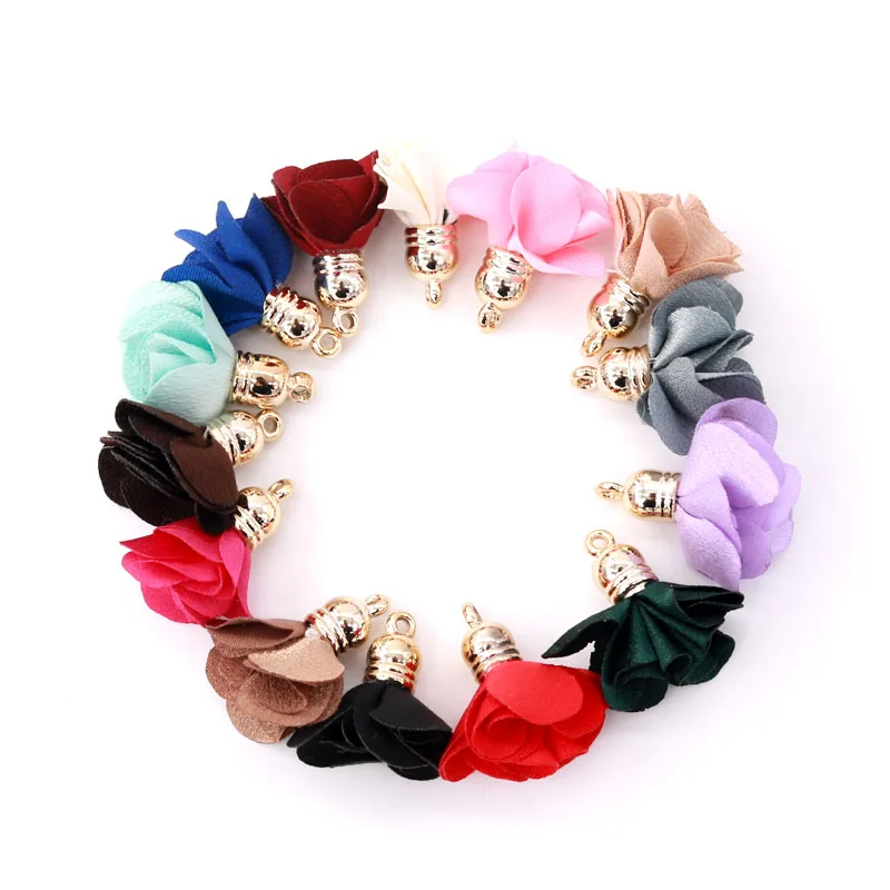 

40pcs/bag 2.5CM Colorful Fabric Flowers pendant tassels/earrings accessories jewelry making diy accessories/jewelry findings