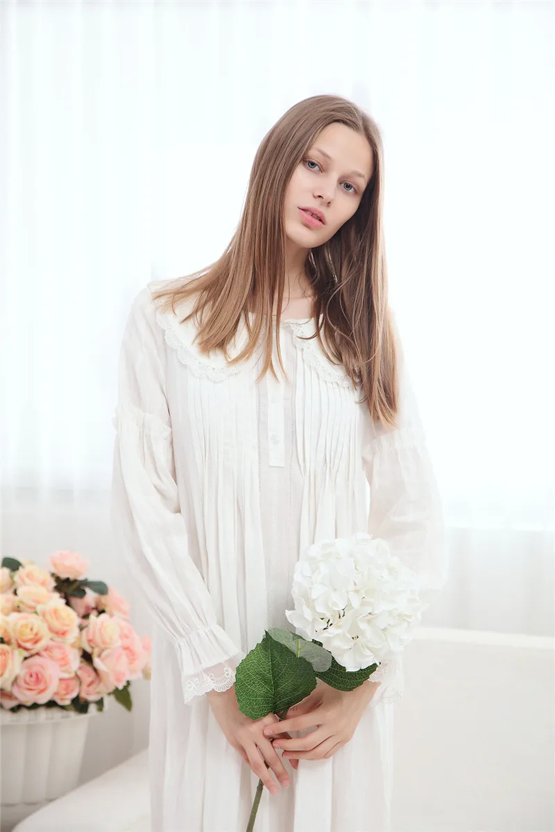 Пижама для беременных; платье принцессы в европейском стиле в стиле ретро; белая ночная рубашка с длинными рукавами; пижама из хлопка для беременных женщин; YFQ142