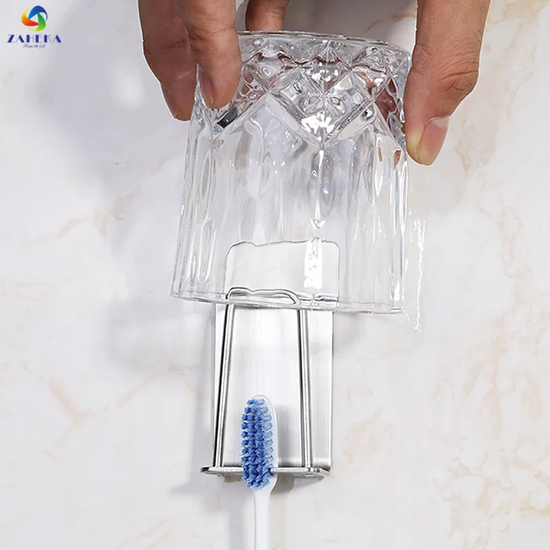 Multifun творческий зубная щетка всасывания из нержавеющей стали стены ванной набор чашка зубная щетка зубная держатель бурения