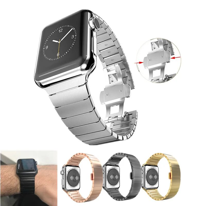 

ASHEI Watch Strap For Apple Watch Band Series 3 42mm Stainless Steel Replacement Strap with Butterfly Buckle For iWatch 38mm 1 2