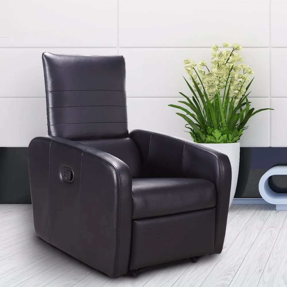 Giantex Manual Recliner Sofa Chair Contemporary Foldable-Back Leather Reclining Chair Modern Living Room Furniture HW57305
