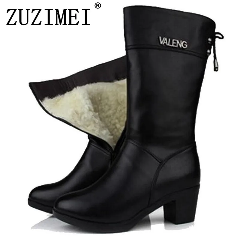

High quality cowhide wool Women Shoes Winter Boots Genuine Leather Boots 2019 new plus size In-tube Snow Boots Women Boots