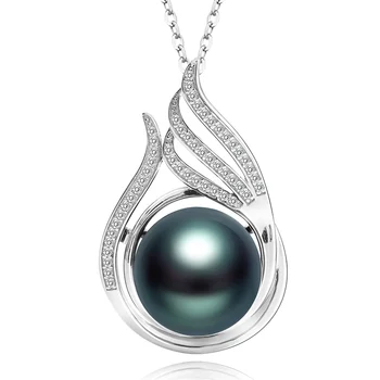

ZHIXI Classical Tahitian pearls pendant ,11-12 mm perfectly round black pearl necklace pendant send silver chain PH002