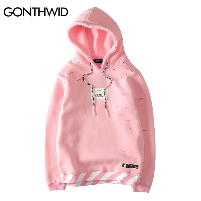 GONTHWID Pink Ripped Holes Hoodies Sweatshirts 2017 Mens Fashion