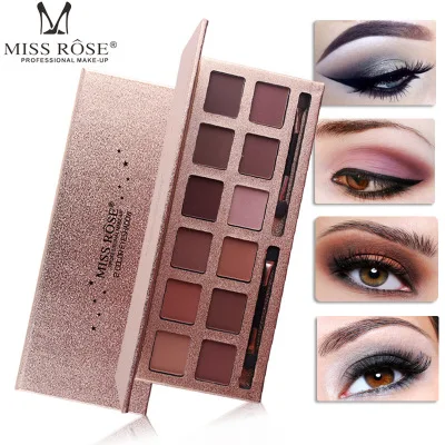 Miss Rose Палетка теней для век 12 цветов матовые водостойкие мерцающие блестящие