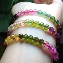 Натуральный подлинный прозрачный красочные микс Турмалин Многоцветный стрейч браслет с круглыми бусинами ожерелье 3 поворотов 5,8 мм 04436